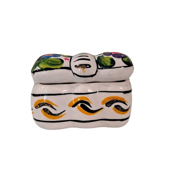 Mexican Pottery Butterfly Trinket Box Dia de los Muertos GLOWS - Picture 4 of 10